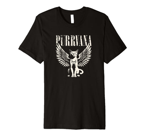 Purrvana Funny Cat Parody 90S T-Shirt - Fun Novelty Design for Adults - T-Shirt, Sweatshirt, Hoodie