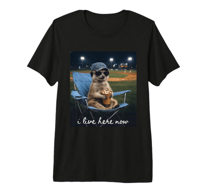 Funny Meerkat Baseball Mom I Live Here Now T-Shirt - Graphic Print Unisex - T-Shirt, Sweatshirt, Hoodie