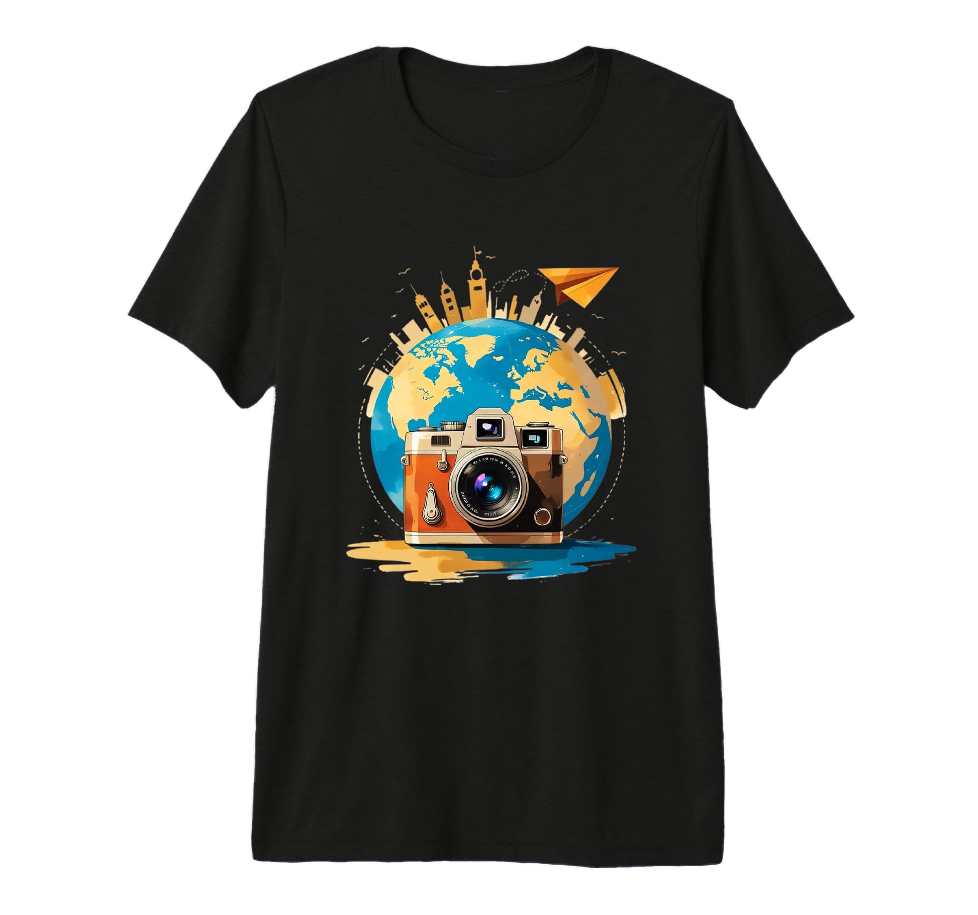 Camera And Globe Travel Art Tri Blend T-Shirt - Trendy Graphic Unisex - T-Shirt, Sweatshirt, Hoodie