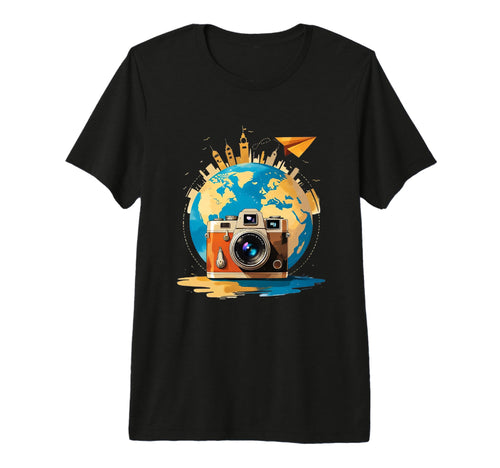 Camera And Globe Travel Art Tri Blend T-Shirt - Trendy Graphic Unisex - T-Shirt, Sweatshirt, Hoodie