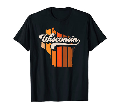 Wisconsin 70S Stripe State T-Shirt - Aesthetic Graphic for Adults - T-Shirt, Sweatshirt, Hoodie