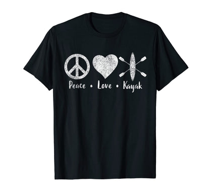 Peace Love Kayak Kayaking Paddling T-Shirt - Custom Art Print Unisex - T-Shirt, Sweatshirt, Hoodie