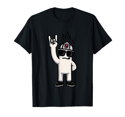 Firefighter Mascot Rock Hand Sign T-Shirt - Novelty Apparel Men Women - T-Shirt, Sweatshirt, Hoodie