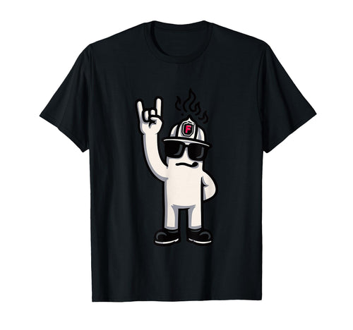 Firefighter Mascot Rock Hand Sign T-Shirt - Novelty Apparel Men Women - T-Shirt, Sweatshirt, Hoodie