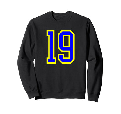 Blue Yellow Sport Team Number 19 Sweatshirt - Fun Novelty Design for Adults - T-Shirt, Sweatshirt, Hoodie