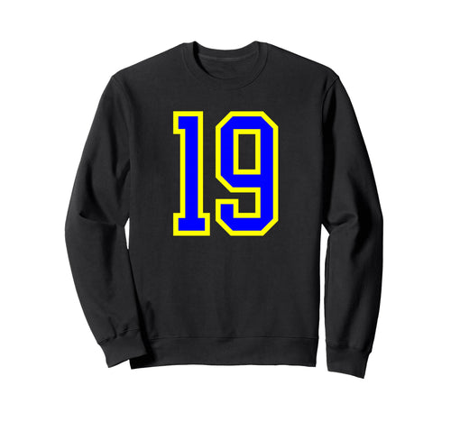 Blue Yellow Sport Team Number 19 Sweatshirt - Fun Novelty Design for Adults - T-Shirt, Sweatshirt, Hoodie