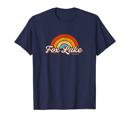 Fox Lake Illinois Il Rainbow 70S T-Shirt - Novelty Apparel for Adults - T-Shirt, Sweatshirt, Hoodie