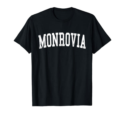 Monrovia Ca Distressed White Varsity T-Shirt - Aesthetic Graphic for Adults - T-Shirt, Sweatshirt, Hoodie