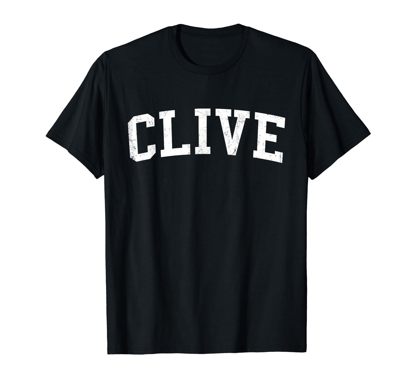 Clive Ia Distressed White Varsity T-Shirt - Trendy Graphic Unisex - T-Shirt, Sweatshirt, Hoodie