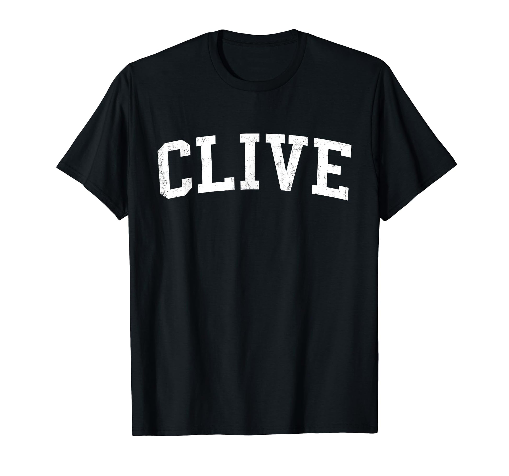 Clive Ia Distressed White Varsity T-Shirt - Trendy Graphic Unisex - T-Shirt, Sweatshirt, Hoodie
