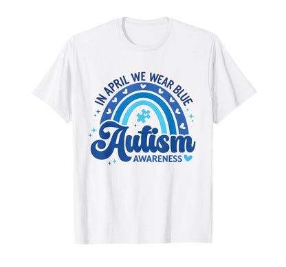 April We Wear Blue Autism Awareness T-Shirt - Minimalist Print Men Women - T-Shirt, Sweatshirt, Hoodie