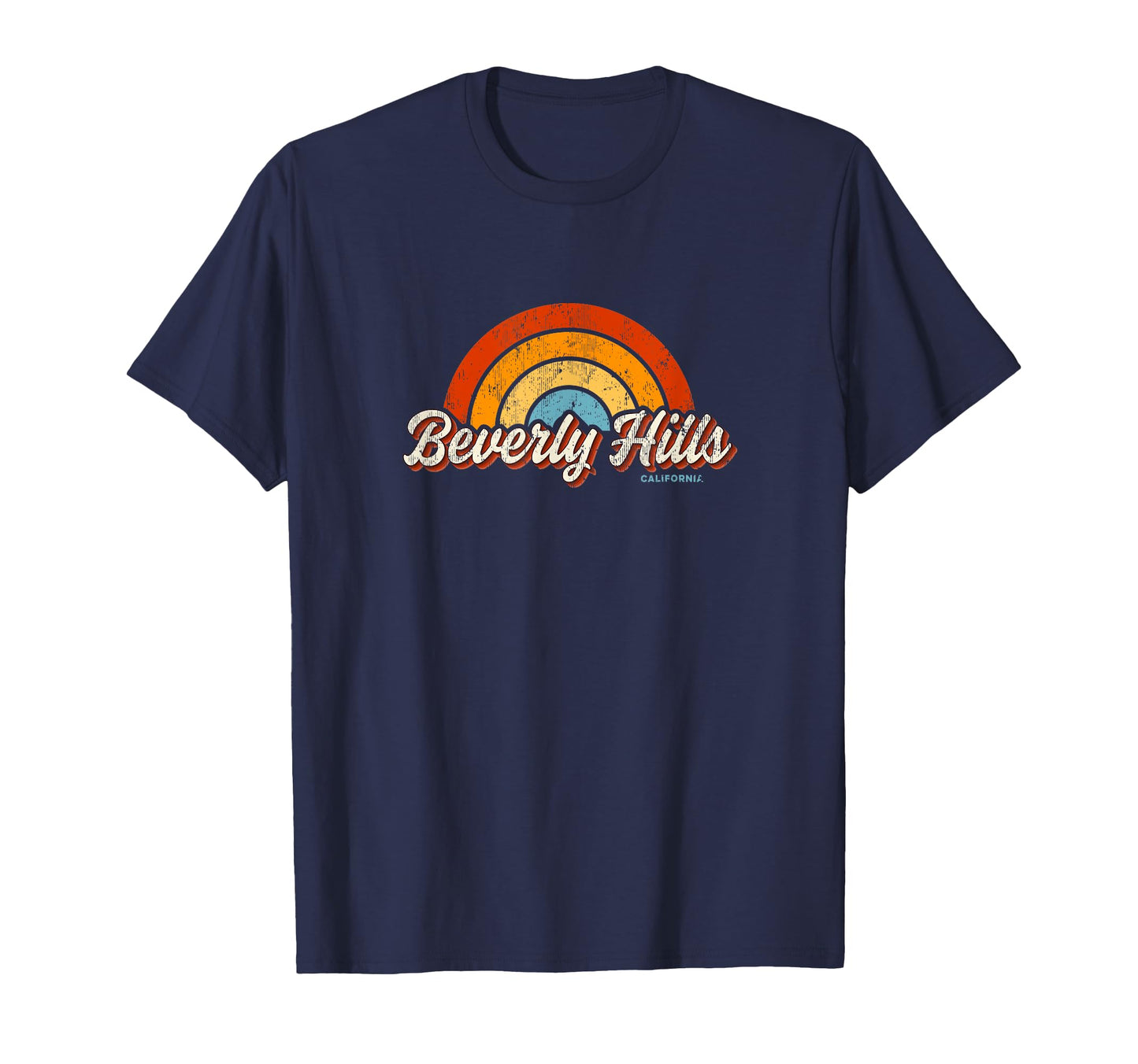Beverly Hills California Ca Rainbow 70S T-Shirt - Trendy Graphic for Adults - T-Shirt, Sweatshirt, Hoodie