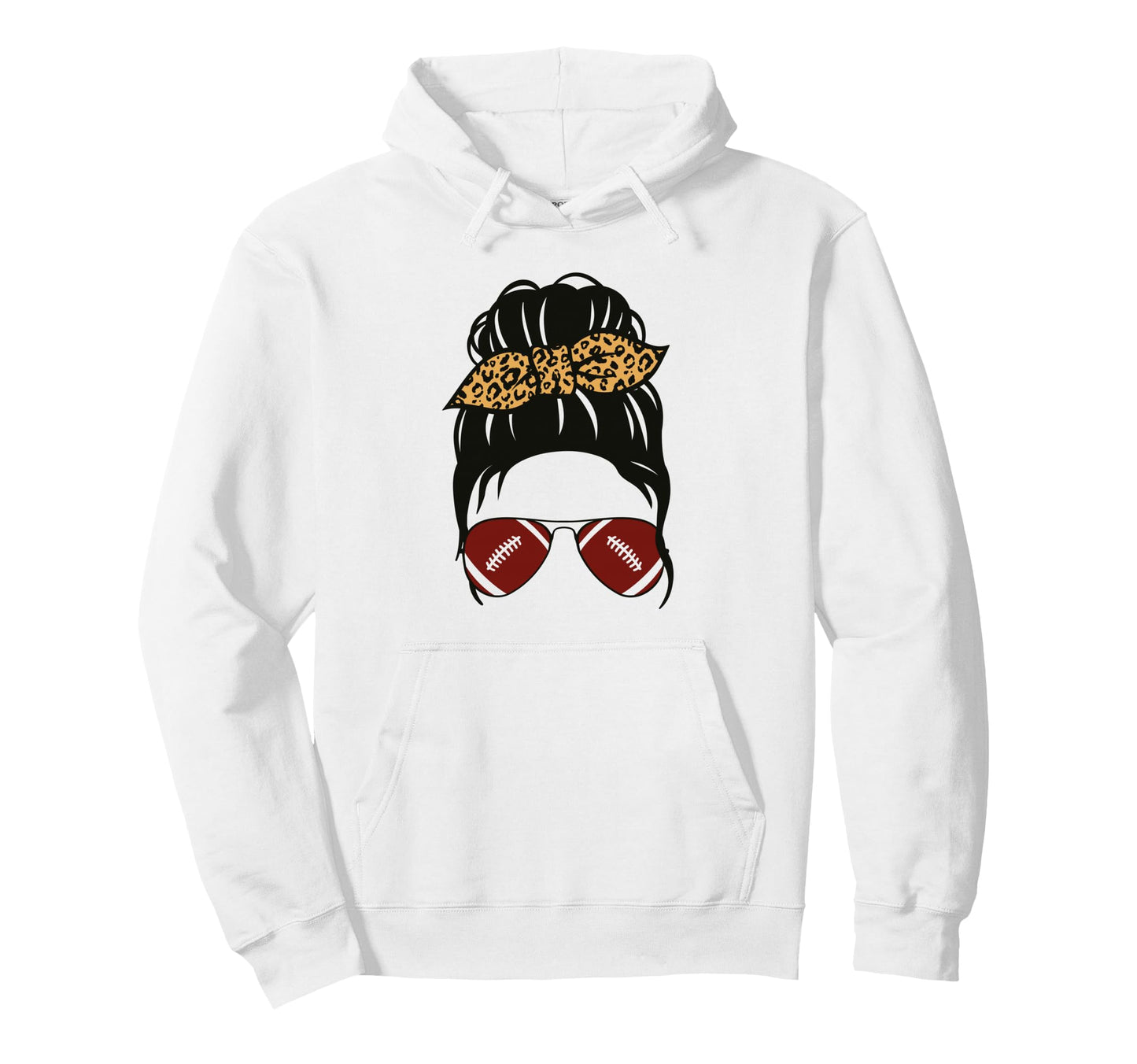 Messy Bun Football Mom Leopard Game Day Hoodie - Streetwear Style Unisex - T-Shirt, Sweatshirt, Hoodie