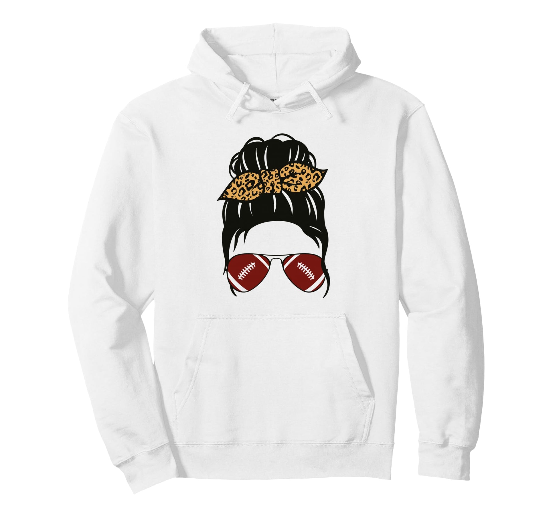Messy Bun Football Mom Leopard Game Day Hoodie - Streetwear Style Unisex - T-Shirt, Sweatshirt, Hoodie