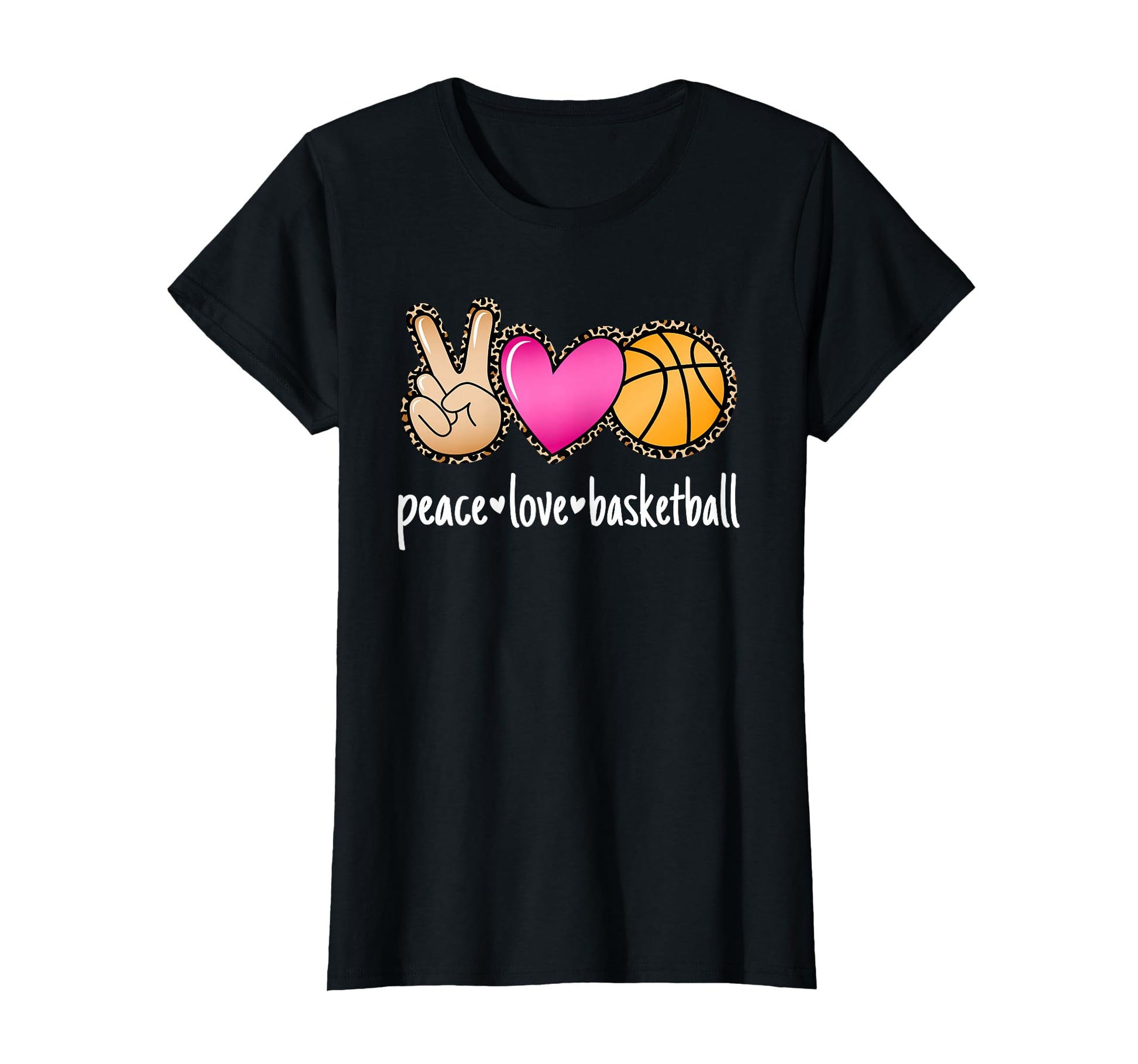 Peace Love Basketball Leopard T-Shirt - Fun Novelty Design for Adults - T-Shirt, Sweatshirt, Hoodie