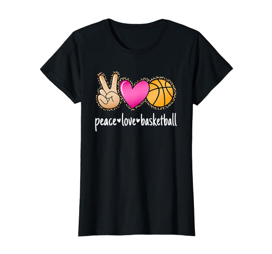 Peace Love Basketball Leopard T-Shirt - Fun Novelty Design for Adults - T-Shirt, Sweatshirt, Hoodie
