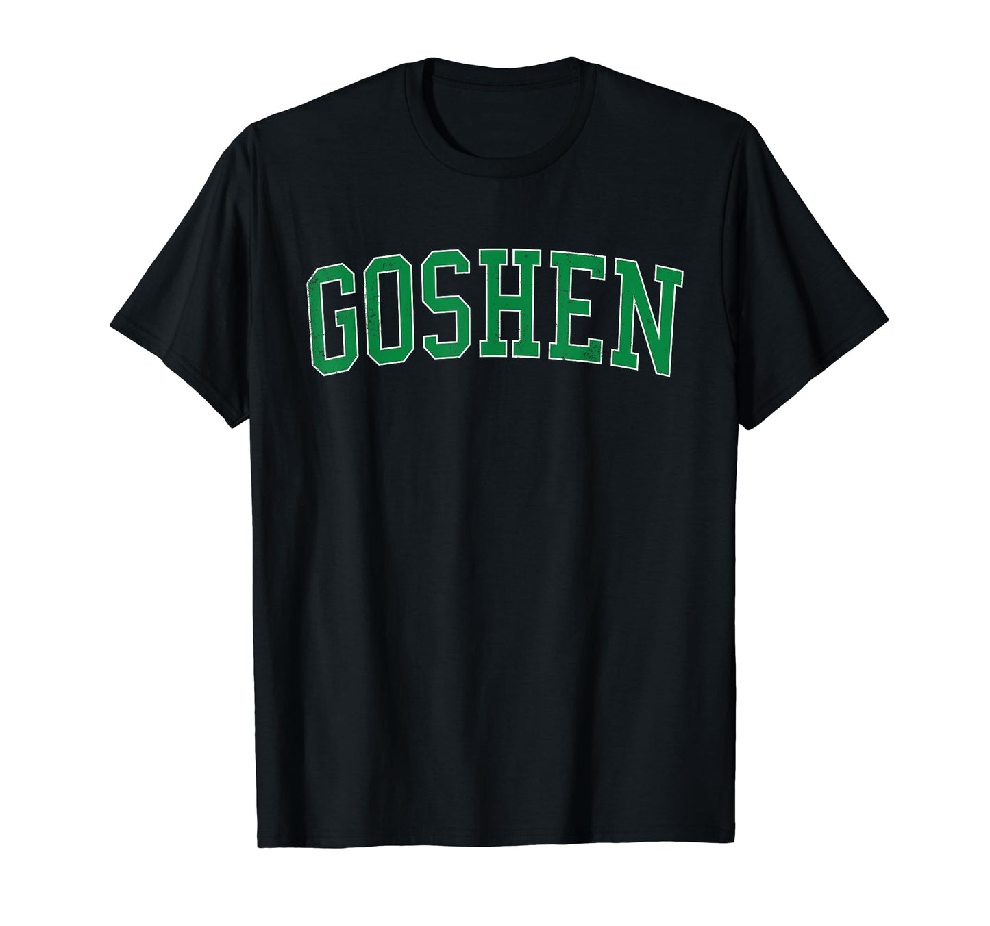 Goshen Distressed Green Varsity T-Shirt - Trendy Graphic for Adults - T-Shirt, Sweatshirt, Hoodie