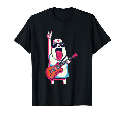 Funny Bear Nurse Rock Music Guitar T-Shirt - Minimalist Print Unisex - T-Shirt, Sweatshirt, Hoodie