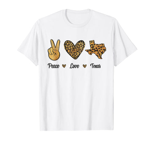 Peace Love Texas Leopard Flag Map T-Shirt - Minimalist Print Unisex - T-Shirt, Sweatshirt, Hoodie