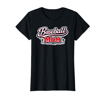 Baseball Mom Script Red White Blue Mothers T-Shirt - Unique Graphic Unisex - T-Shirt, Sweatshirt, Hoodie