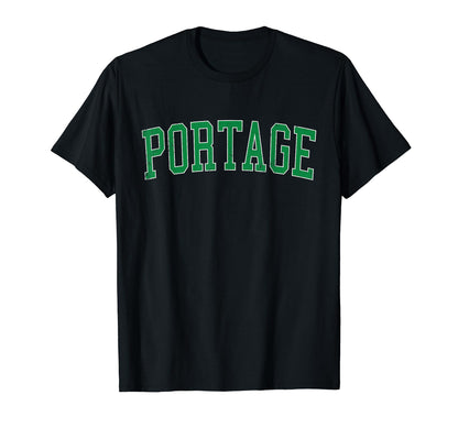 Portage Wi Distressed Green Varsity T-Shirt - Trendy Graphic for Adults - T-Shirt, Sweatshirt, Hoodie