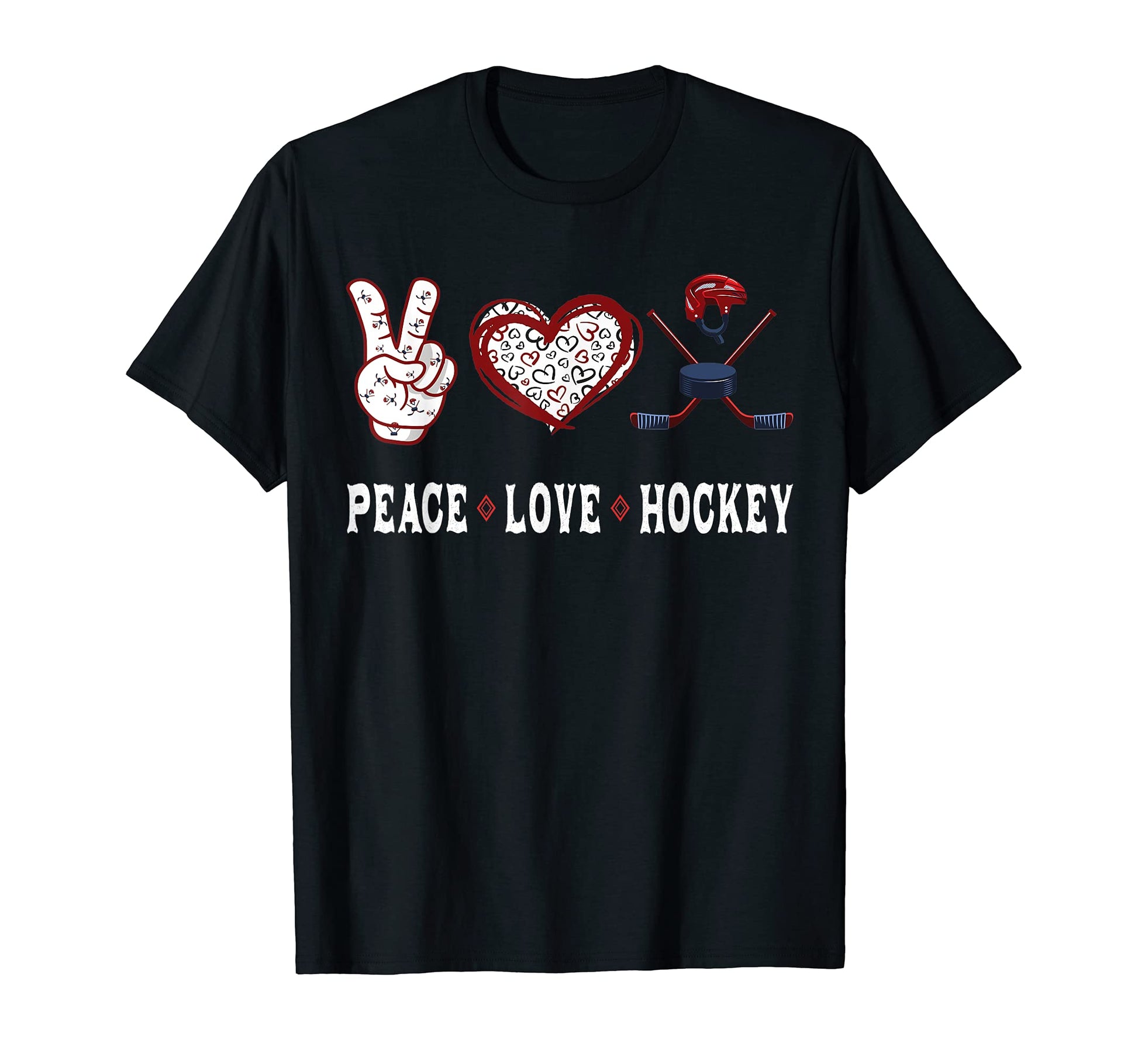 Hockey Lovers Player Fans Peace Love T-Shirt - Graphic Print Men Women - T-Shirt, Sweatshirt, Hoodie