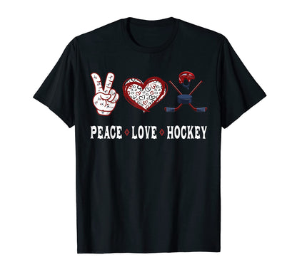 Hockey Lovers Player Fans Peace Love T-Shirt - Graphic Print Men Women - T-Shirt, Sweatshirt, Hoodie