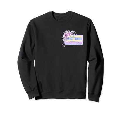 Pastel Floral Flower Cassette Tape Sweatshirt - Unique Graphic for Adults - T-Shirt, Sweatshirt, Hoodie