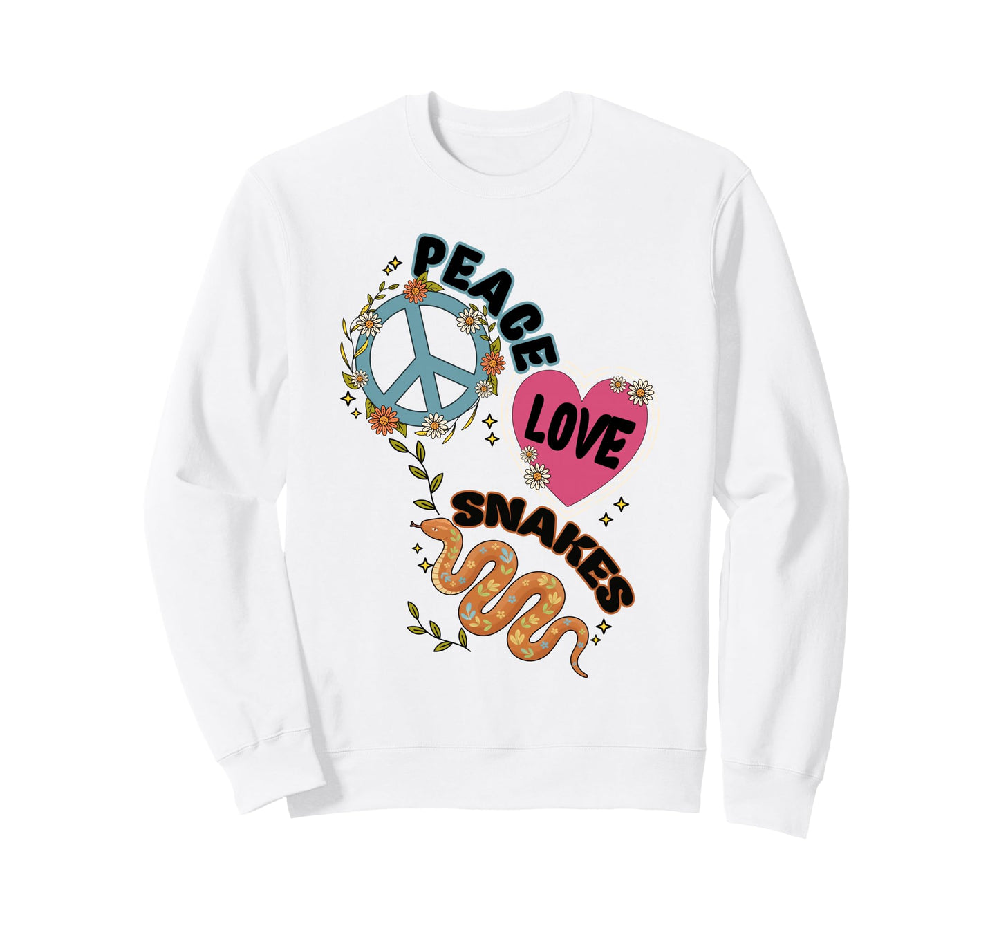 Peace Love Snakes 70S Boho Serpent Sweatshirt - Trendy Graphic Unisex - T-Shirt, Sweatshirt, Hoodie