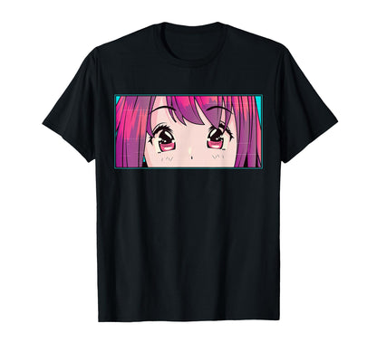 Vaporwave Anime Eyes Anime Aesthetic T-Shirt - Minimalist Print Unisex - T-Shirt, Sweatshirt, Hoodie