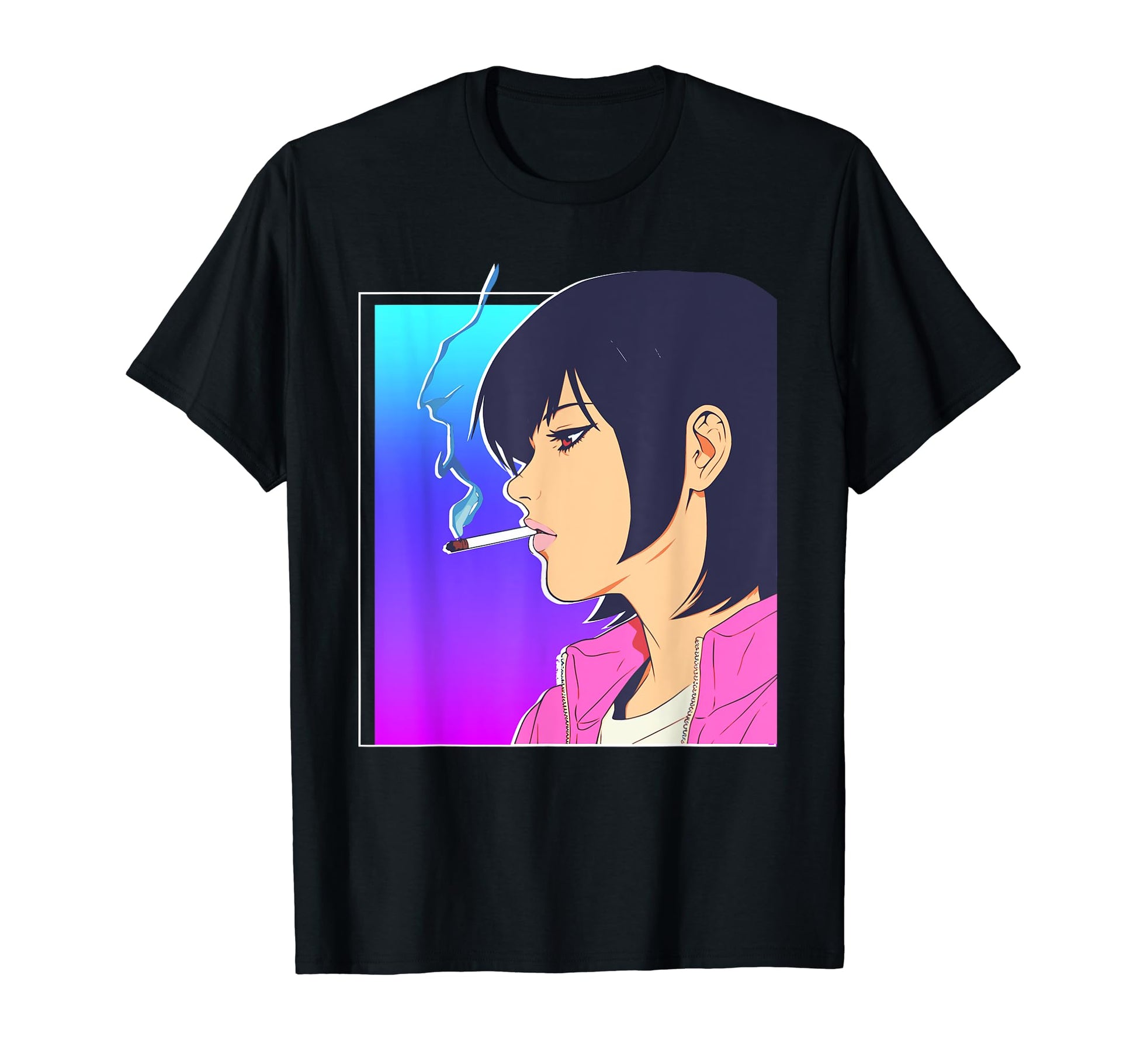 Sad Anime Smoking Lofi Vaporwave T-Shirt - Custom Art Print Unisex - T-Shirt, Sweatshirt, Hoodie