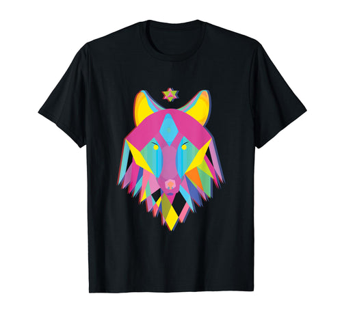 Vaporwave Wolf Geometric Animal T-Shirt - Casual Everyday Wear Men Women - T-Shirt, Sweatshirt, Hoodie