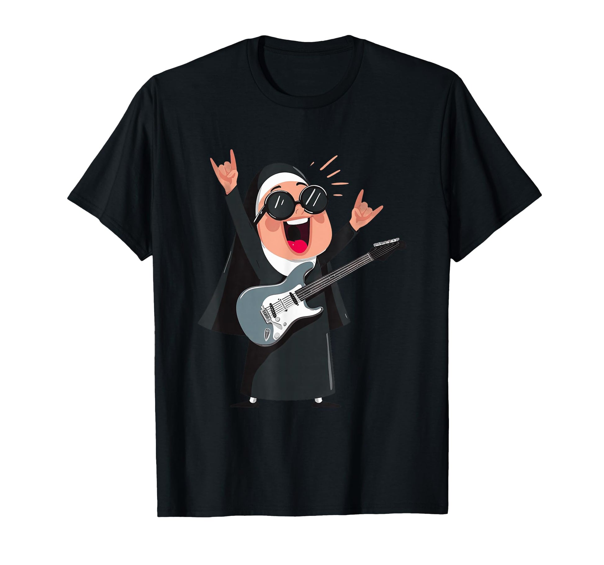 Funny Nun Guitarist Rock Music T-Shirt - Casual Everyday Wear Unisex - T-Shirt, Sweatshirt, Hoodie