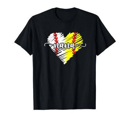 Baseball Softball Nana Heart T-Shirt - Aesthetic Graphic for Adults - T-Shirt, Sweatshirt, Hoodie