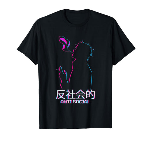 Anti Social Smoking Anime Japanese T-Shirt - Novelty Apparel Unisex - T-Shirt, Sweatshirt, Hoodie