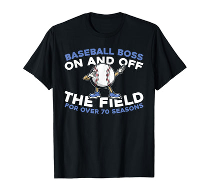 70 Years Old Baseballer Player Team T-Shirt - Unique Graphic Unisex - T-Shirt, Sweatshirt, Hoodie