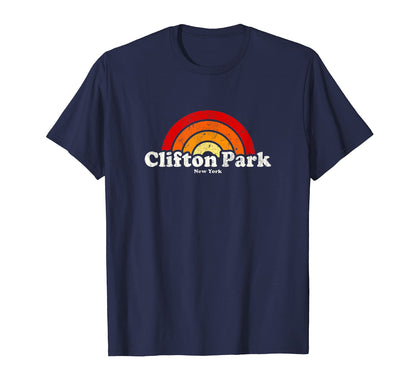 Clifton Park New York Ny 70S Rainbow T-Shirt - Minimalist Print for Adults - T-Shirt, Sweatshirt, Hoodie