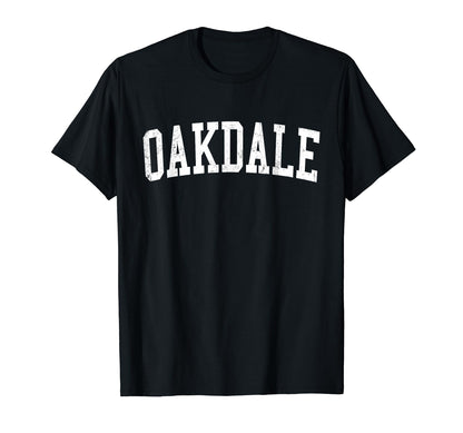 Oakdale Mn Distressed White Varsity T-Shirt - Fun Novelty Design for Adults - T-Shirt, Sweatshirt, Hoodie