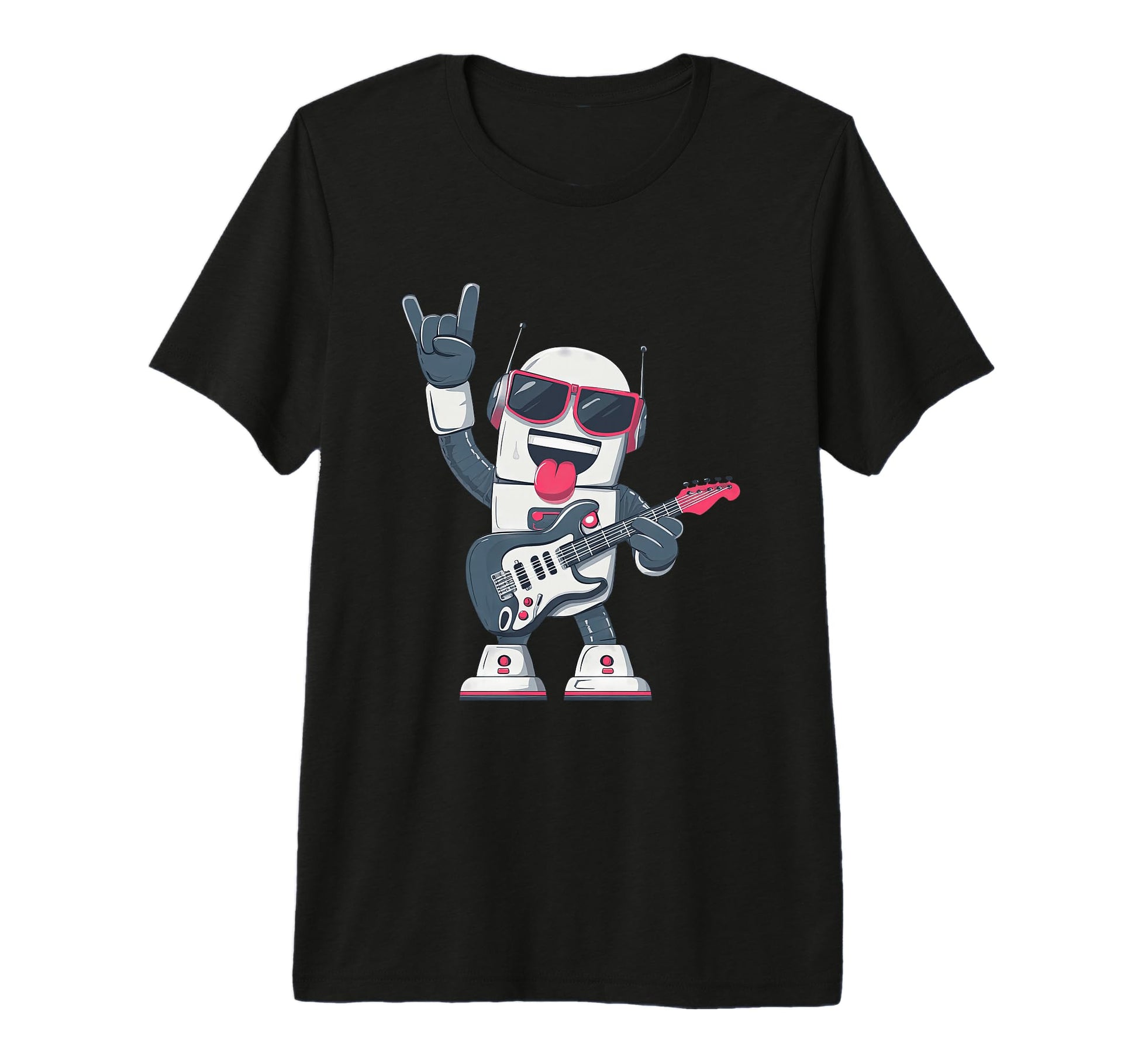 Funny Cartoon Robot Playing Electric T-Shirt - Unique Graphic for Adults - T-Shirt, Sweatshirt, Hoodie
