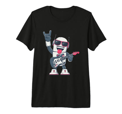 Funny Cartoon Robot Playing Electric T-Shirt - Unique Graphic for Adults - T-Shirt, Sweatshirt, Hoodie