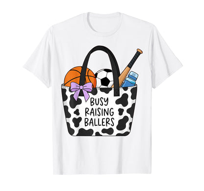 Busy Raising Ballers Cow Tote Bag Multi T-Shirt - Novelty Apparel Unisex - T-Shirt, Sweatshirt, Hoodie