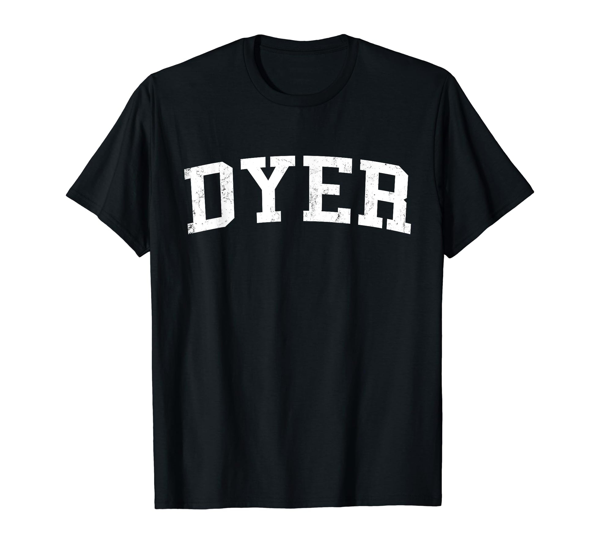 Dyer Distressed White Varsity T-Shirt - Trendy Graphic for Adults - T-Shirt, Sweatshirt, Hoodie