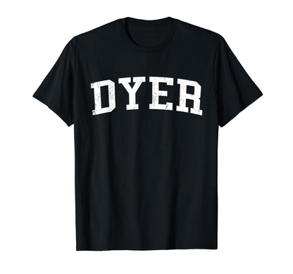 Dyer Distressed White Varsity T-Shirt - Trendy Graphic for Adults - T-Shirt, Sweatshirt, Hoodie