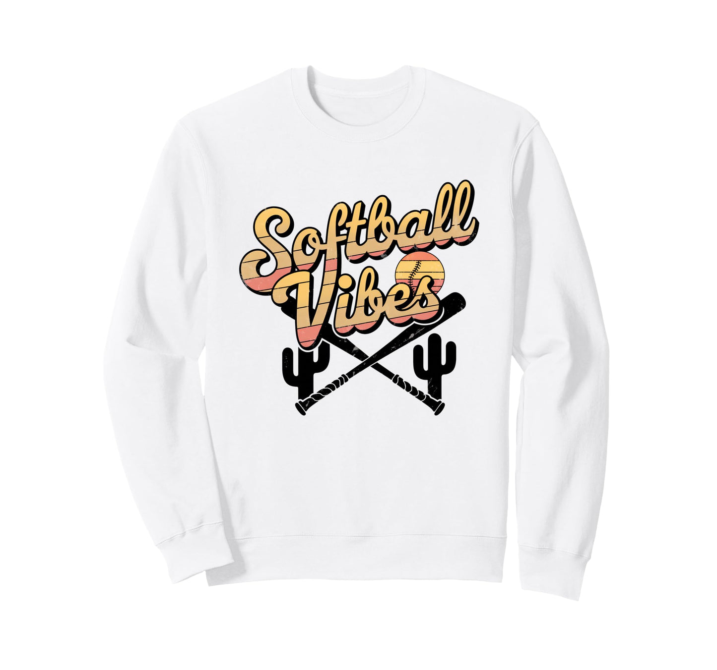 Softball Vibes Groovy Game Day Sweatshirt - Graphic Print Men Women - T-Shirt, Sweatshirt, Hoodie