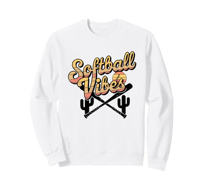 Softball Vibes Groovy Game Day Sweatshirt - Graphic Print Men Women - T-Shirt, Sweatshirt, Hoodie