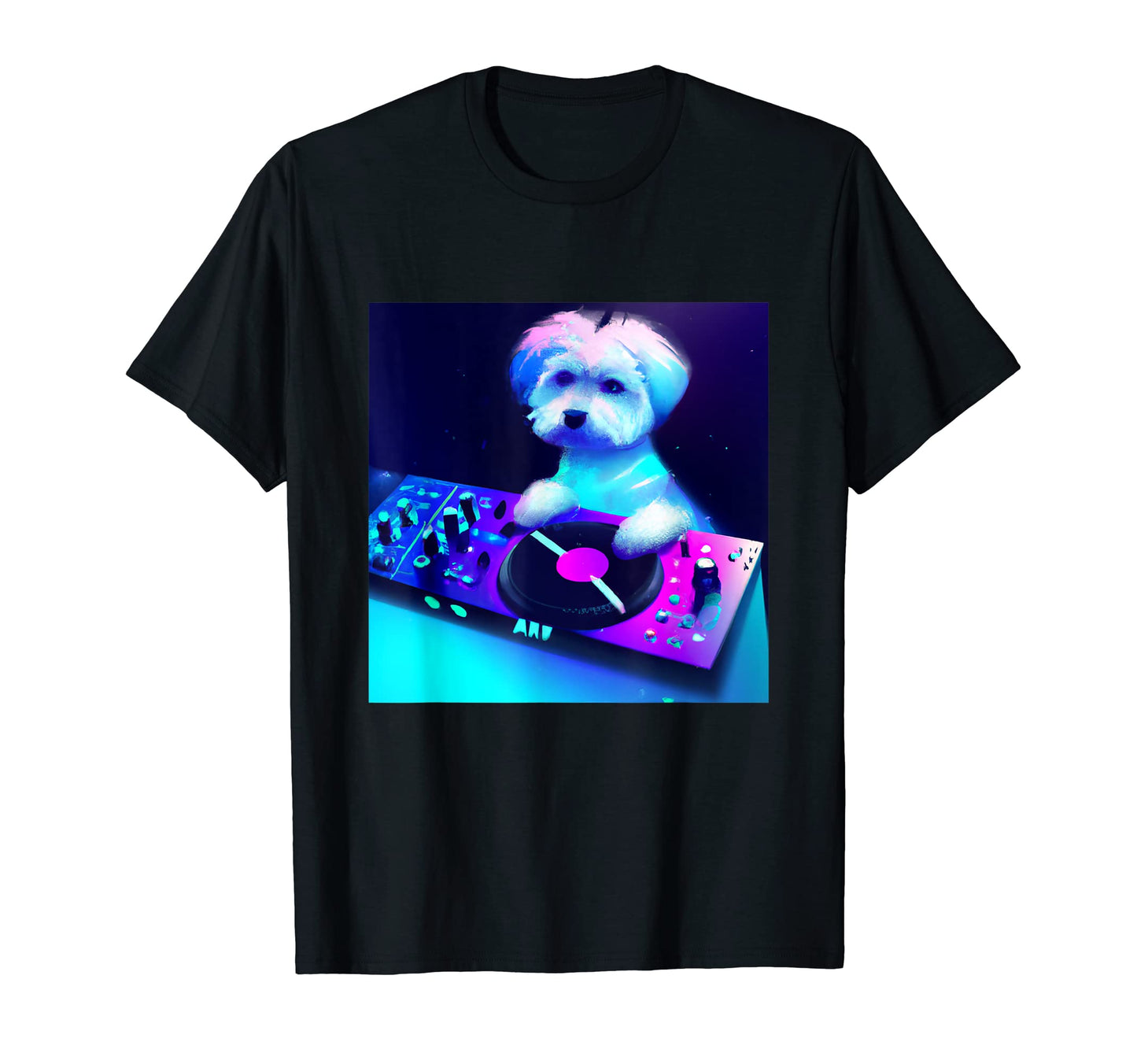 Maltese Vaporwave Dj Dog Aesthetic T-Shirt - Custom Art Print for Adults - T-Shirt, Sweatshirt, Hoodie