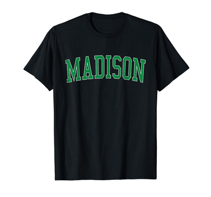 Madison Distressed Green Varsity T-Shirt - Trendy Graphic Men Women - T-Shirt, Sweatshirt, Hoodie