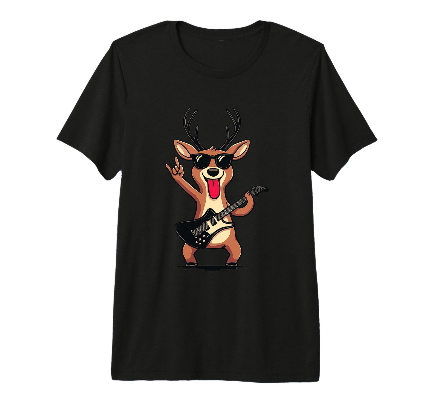 Deer Cartoon Funny Animal Rock Music Tri T-Shirt - Unique Graphic Unisex - T-Shirt, Sweatshirt, Hoodie