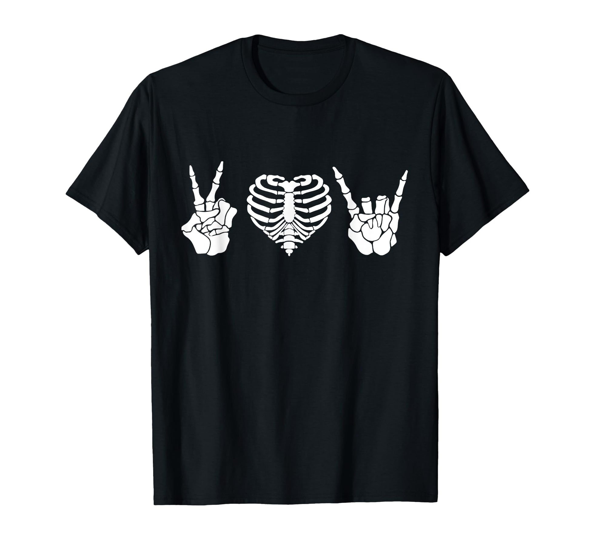 Peace Love Rock Roll Skeleton Hand T-Shirt - Fun Novelty Design Men Women - T-Shirt, Sweatshirt, Hoodie