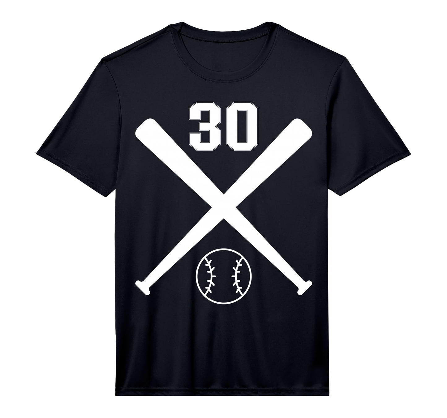 Baseball Softball Number 30 Performance T-Shirt - Graphic Print for Adults - T-Shirt, Sweatshirt, Hoodie